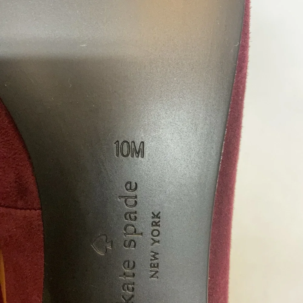 Kate Spade new york Burgundy Velvet Ballet Flats Size 10 Bow Logo Accent Women's